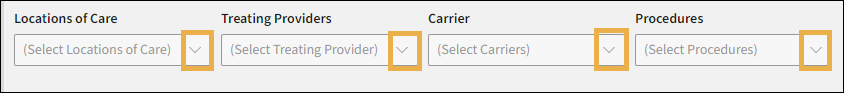 Report selection options with yellow highlight boxes around the drop down menu arrows.